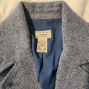 L.L. BEAN Women's Blue Herringbone Wool-Blend Blazer Petite Small